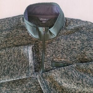 Eddie Bauer Mens XL Green Marled Quarter Zip Fleece Pullover Sweater Jacket